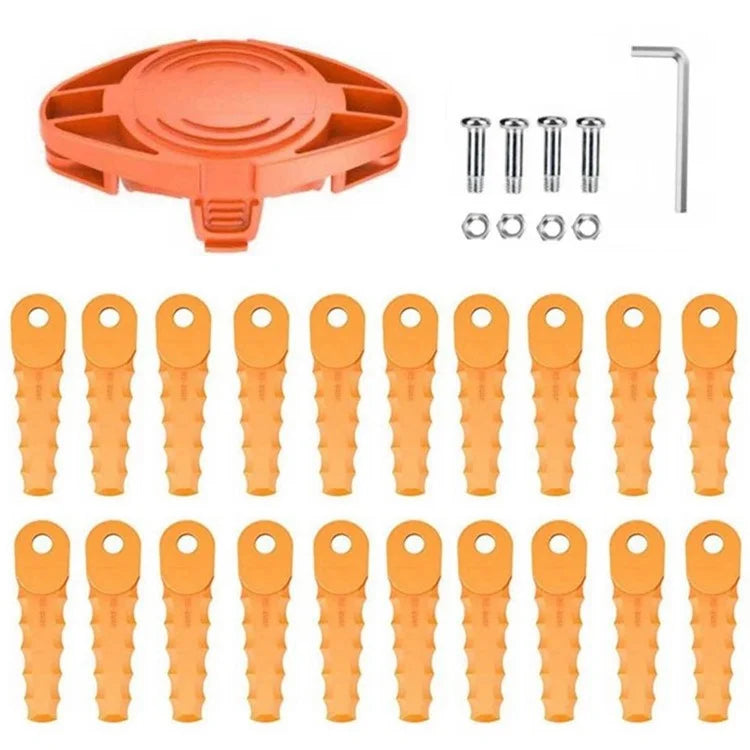 Trimmer Head + 20 Blades for Black & Decker GH3000R  /  GH3000  /  GH750  /  GH710  /  GH700 Lawn Mower Part, EVBD-02+RS-0001 Orange