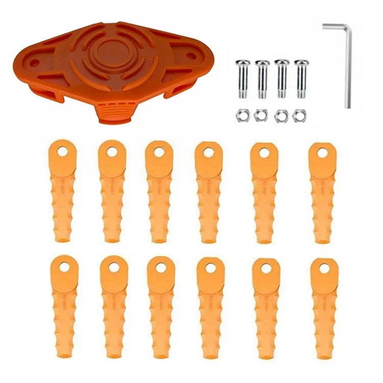 Trimmer Head + 12 Blades for Worx WG175  /  WG165  /  WG163  /  WG151  /  WG150 Lawn Mower Part, EVW-01+RS-0001 Orange