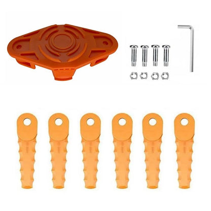 Trimmer Head + 6 Blades for Worx WG175  /  WG165  /  WG163  /  WG151  /  WG150 Lawn Mower Part, EVW-01+RS-0001 Orange