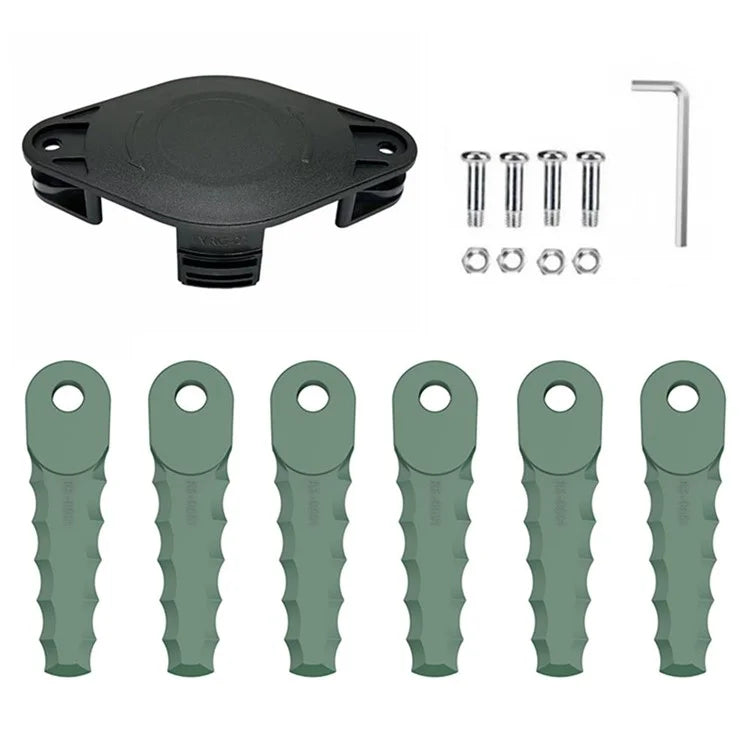 Trimmer Head + 6 Blades for Bosch ART 2300  /  26 SL  /  23 SL  /  23-28 Lawn Mower Part, EVRG-01+RS-0001 Dark Green