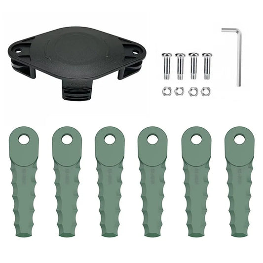 Trimmer Head + 6 Blades for Bosch ART 2300  /  26 SL  /  23 SL  /  23-28 Lawn Mower Part, EVRG-01+RS-0001 Dark Green