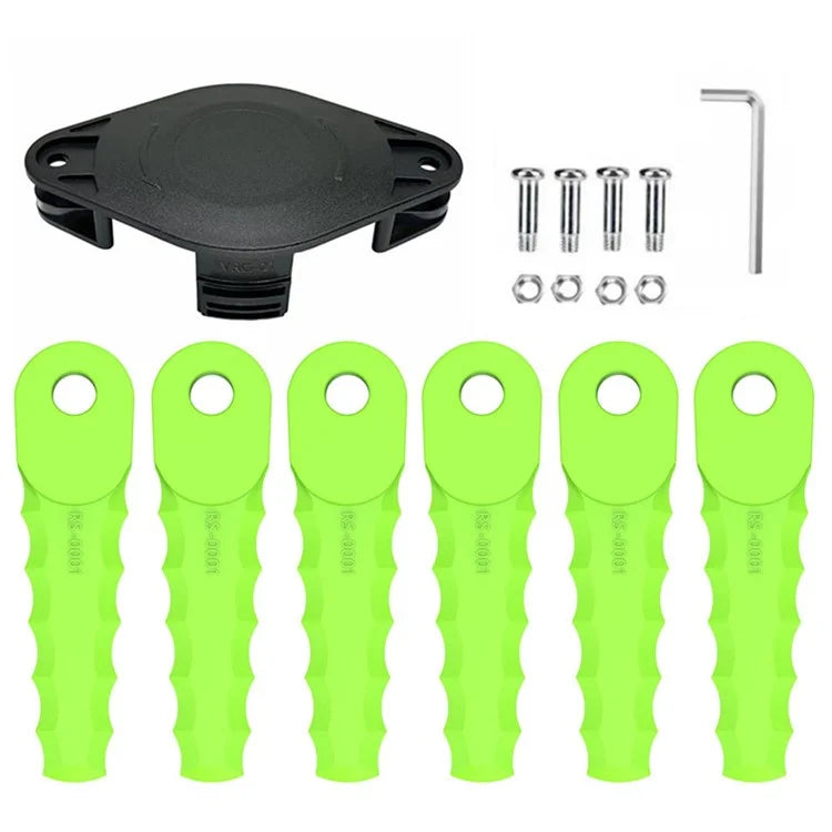 Trimmer Head + 6 Blades for Greenworks 21602  /  21362  /  21242  /  21132  /  21062 Lawn Mower Part, EVRG-01+RS-0001 Green