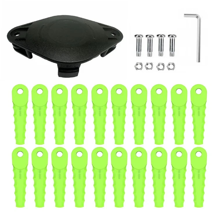 Trimmer Head + 20 Blades for Greenworks 2101602A / 2101602 / STBA40B210 / ST40B410 / BST4000 Lawn Mower Part, EVGK-01+RS-0001 Green