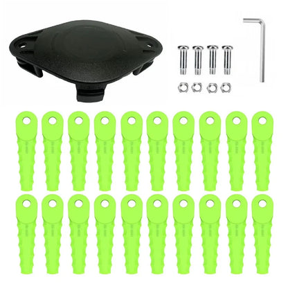 Trimmer Head + 20 Blades for Greenworks 2101602A / 2101602 / STBA40B210 / ST40B410 / BST4000 Lawn Mower Part, EVGK-01+RS-0001 Green