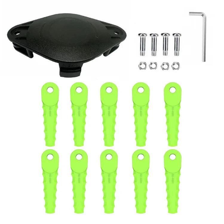 Trimmer Head + 10 Blades for Greenworks 2101602A / 2101602 / STBA40B210 / ST40B410 / BST4000 Lawn Mower Part, EVGK-01+RS-0001 Green