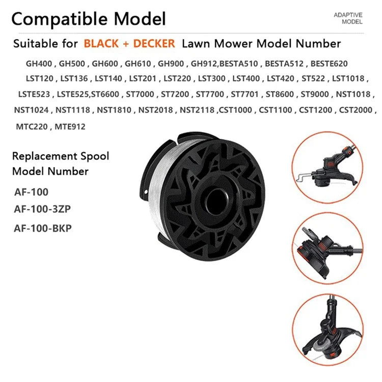10Pcs AF-100-3ZP Spools for Black & Decker GH400 / GH500 Wire Reels Lawn Mower Replacement Parts