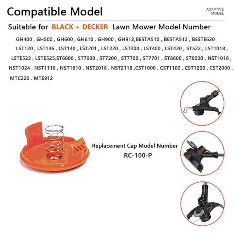 RC-100-P For Black & Decker ST522  /  LST1018 Spool Cap + Spring Lawn Mower Parts