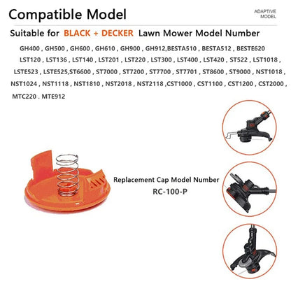 RC-100-P For Black & Decker ST522  /  LST1018 Spool Cap + Spring Lawn Mower Parts