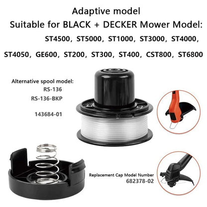 RS-136-BKP Spool + 682378-02 Spool Cap + Coil Spring for Black & Decker Lawn Mower
