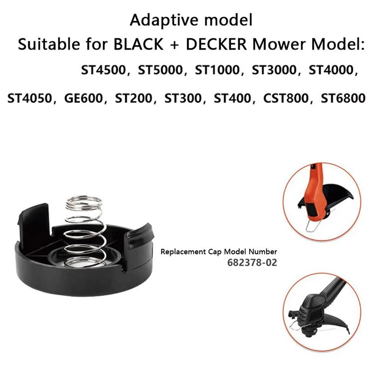 For Black & Decker ST1000 / ST3000 / ST4000 / ST4500 3 Plastic Spool Cap + 3 Metal Spring, 682378-02
