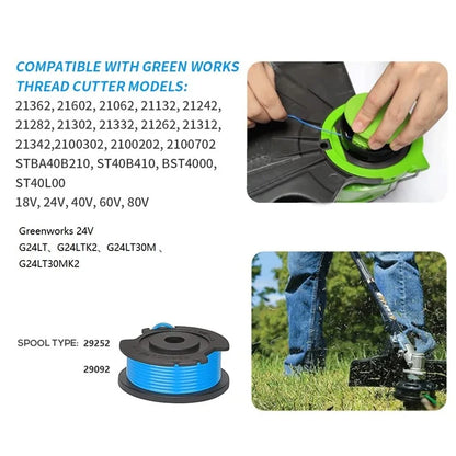 3PCS Replacement Nylon Wire Spools for Greenworks Lawn Mower Replacement Line Reels, 29252 / 29092