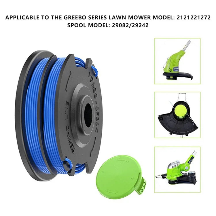 For Greenworks 21212 / 21272 Lawn Mower 6 Line Spools with 2 Spool Caps, 29082 / 29242