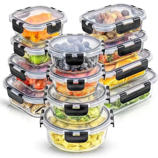 12Pcs Microwave Oven Food Storage Containers Set Borosilicate Glass Fresh Keeping Box (BPA Free, No FDA)