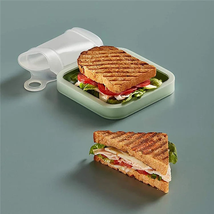 Portable Sandwich Toast Box Silicone + PP Food Container Kids Lunch Bento Box (BPA Free, No FDA)