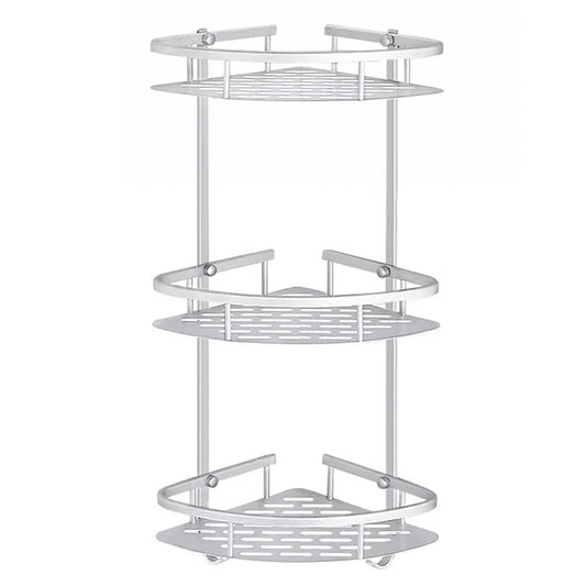 3-Layer Space Aluminum Bathroom Organizer Wash Basin Corner Triangle Storage Rack, Punch Type