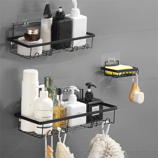 001- L02 3Pcs Shower Caddy Bathroom Shelf Organiser No Drilling Adhesive Storage Rack