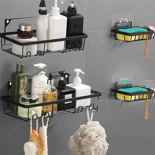 001- L02 4Pcs Bath Shower Caddy No Drilling / Drilling Shower Rack Organiser Holder