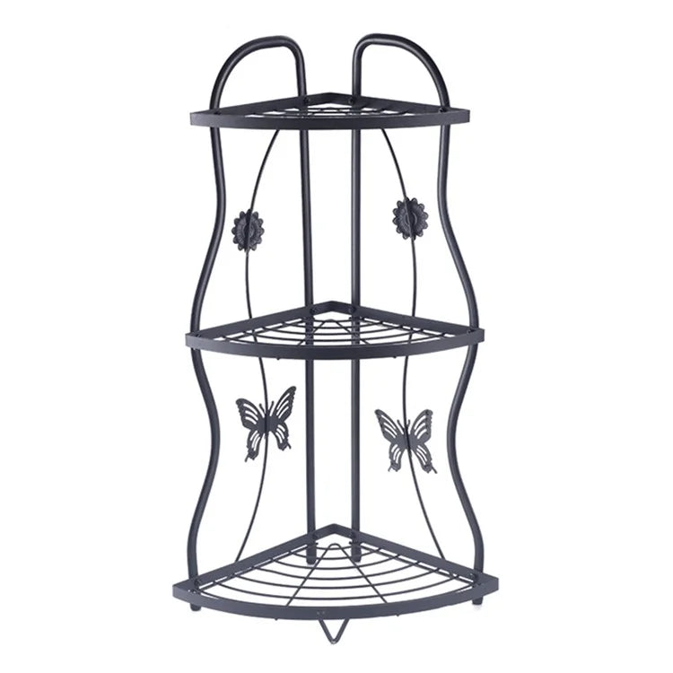 001-ZJ-SJ01 3 Layers Bathroom Organizer Punching Free Kitchen Storage Shelf with Butterfly Decor