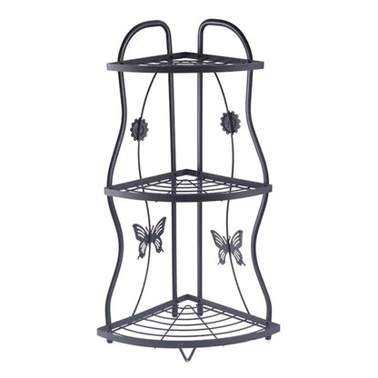 001-ZJ-SJ01 3 Layers Bathroom Organizer Punching Free Kitchen Storage Shelf with Butterfly Decor