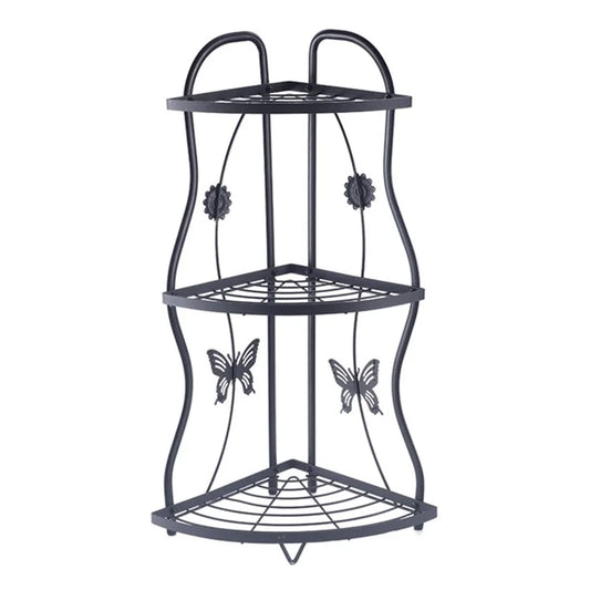 001-ZJ-SJ01 3 Layers Bathroom Organizer Punching Free Kitchen Storage Shelf with Butterfly Decor