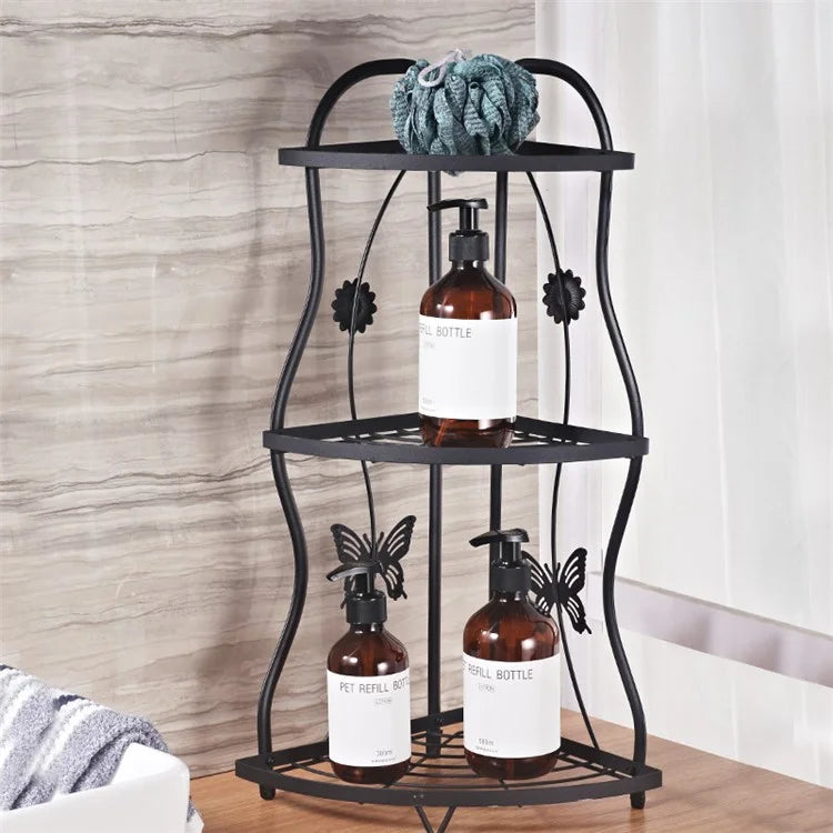 001-ZJ-SJ01 3 Layers Bathroom Organizer Punching Free Kitchen Storage Shelf with Butterfly Decor