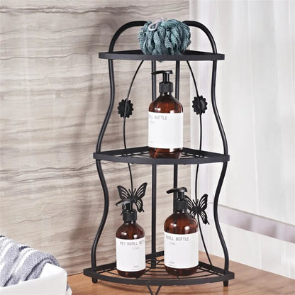 001-ZJ-SJ01 3 Layers Bathroom Organizer Punching Free Kitchen Storage Shelf with Butterfly Decor