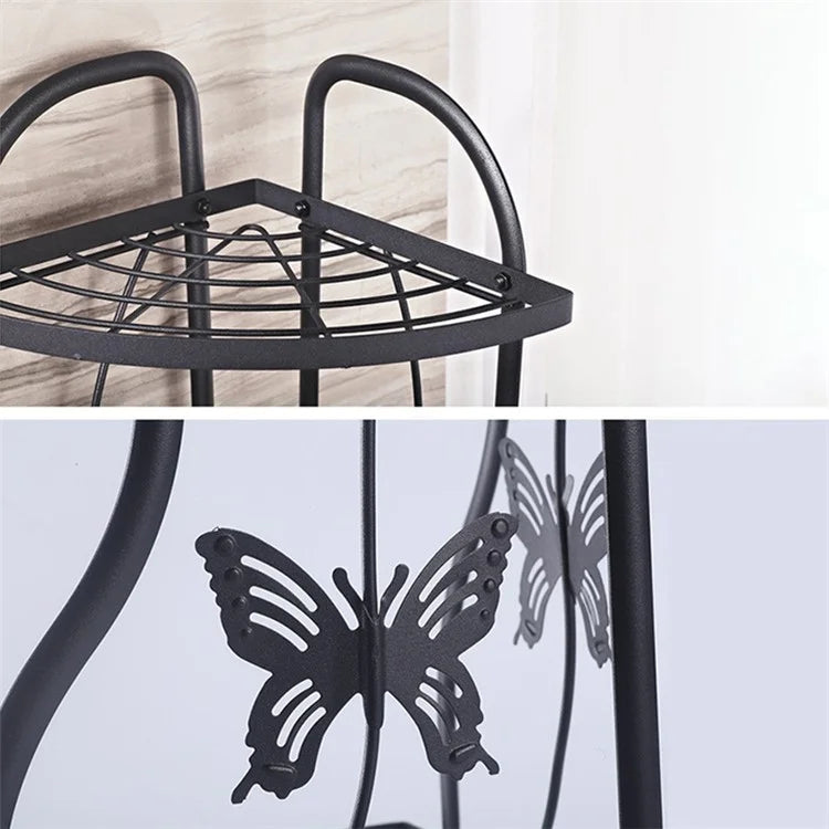 001-ZJ-SJ01 3 Layers Bathroom Organizer Punching Free Kitchen Storage Shelf with Butterfly Decor