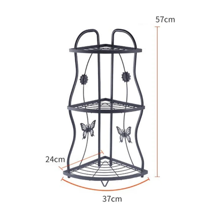 001-ZJ-SJ01 3 Layers Bathroom Organizer Punching Free Kitchen Storage Shelf with Butterfly Decor