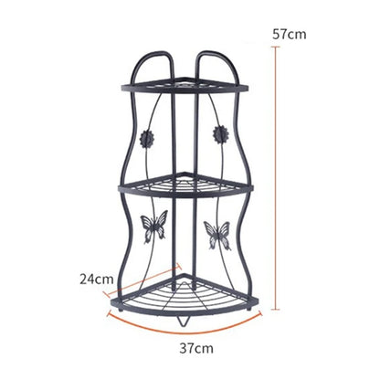 001-ZJ-SJ01 3 Layers Bathroom Organizer Punching Free Kitchen Storage Shelf with Butterfly Decor