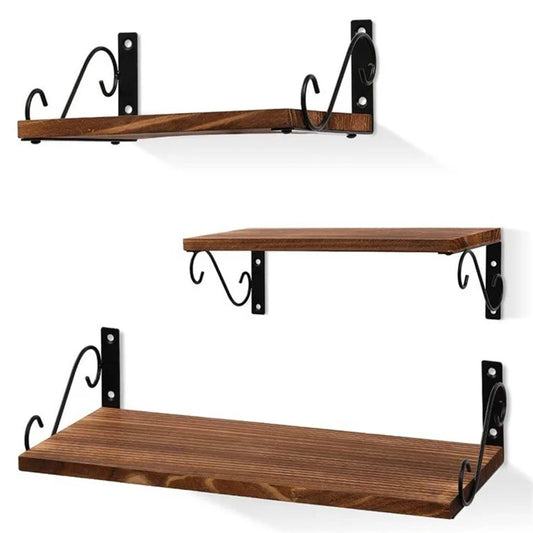 001-ZJ-MJ1 3-Tier Wooden Storage Shelf Wall-Mounted Metal Storage Holder, Multilayer Plant Stand