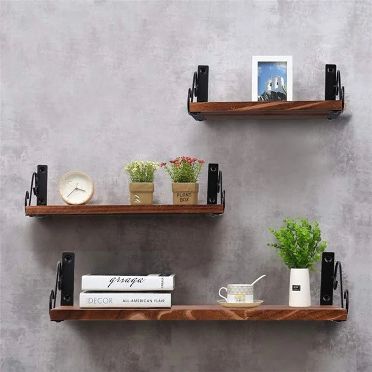 001-ZJ-MJ1 3-Tier Wooden Storage Shelf Wall-Mounted Metal Storage Holder, Multilayer Plant Stand