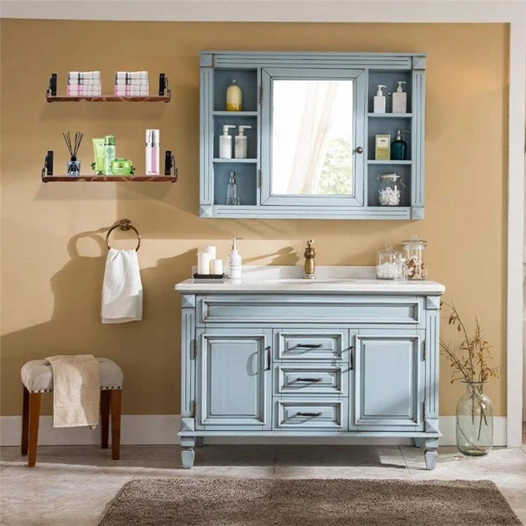 001-ZJ-MJ1 3-Tier Wooden Storage Shelf Wall-Mounted Metal Storage Holder, Multilayer Plant Stand