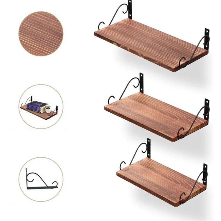 001-ZJ-MJ1 3-Tier Wooden Storage Shelf Wall-Mounted Metal Storage Holder, Multilayer Plant Stand