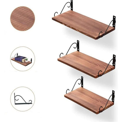 001-ZJ-MJ1 3-Tier Wooden Storage Shelf Wall-Mounted Metal Storage Holder, Multilayer Plant Stand