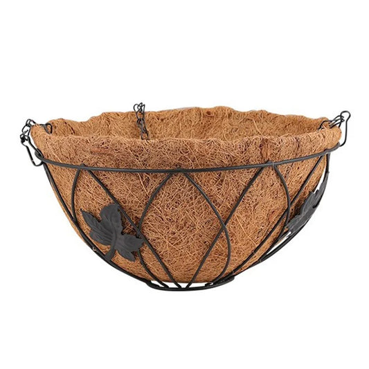 001-YZ01 14-inch Coir Liner Hanging Planter Basket Maple Leaf Design Flower Pot