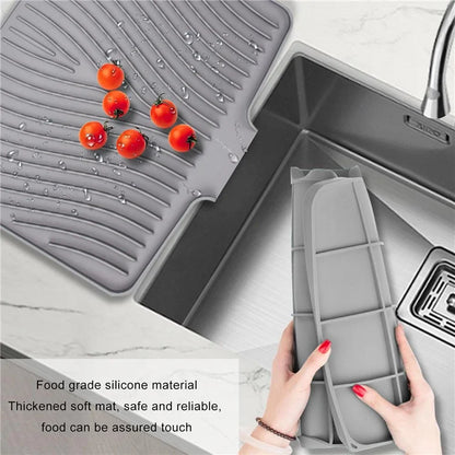 40x30cm Silicone Dish Drying Mat with Drain Lip, Heat-Resistant Dish Draining Mat
