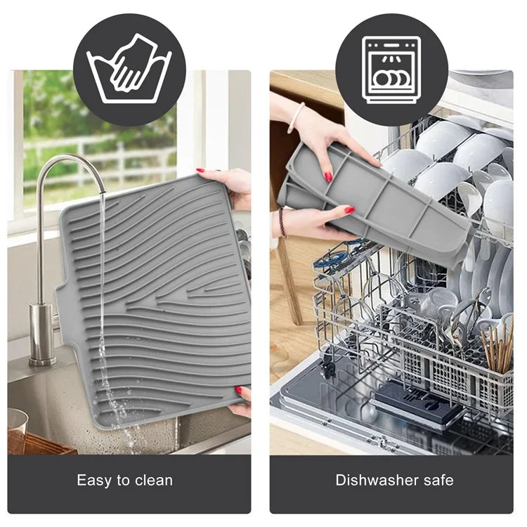 40x30cm Silicone Dish Drying Mat with Drain Lip, Heat-Resistant Dish Draining Mat