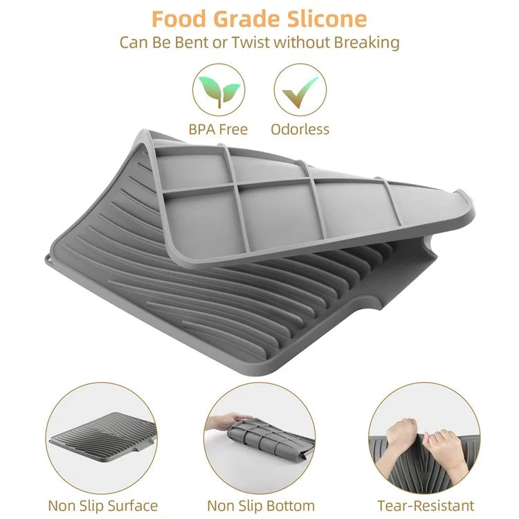 40x30cm Silicone Dish Drying Mat with Drain Lip, Heat-Resistant Dish Draining Mat