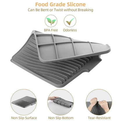 40x30cm Silicone Dish Drying Mat with Drain Lip, Heat-Resistant Dish Draining Mat