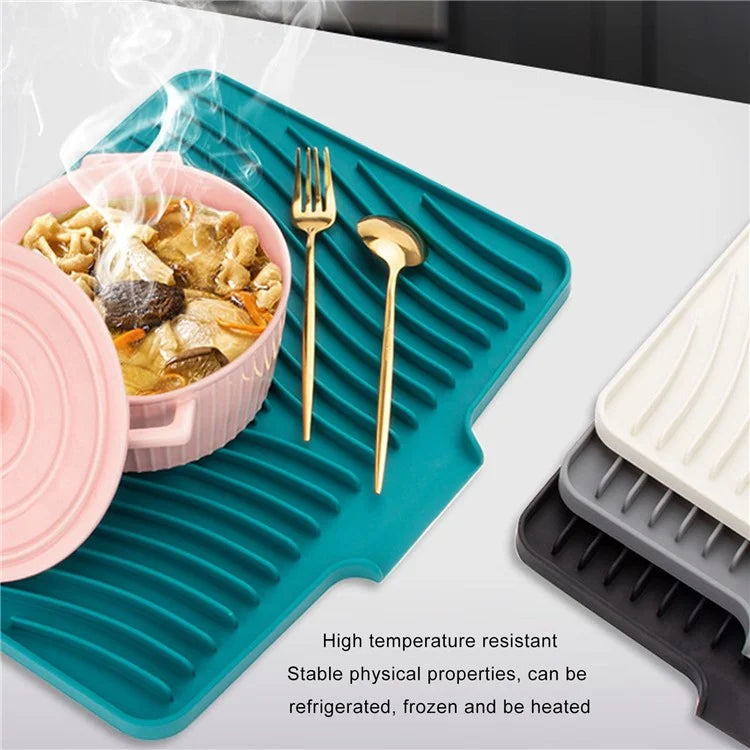 40x30cm Silicone Dish Drying Mat with Drain Lip, Heat-Resistant Dish Draining Mat