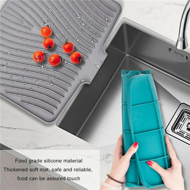 40x30cm Silicone Dish Drying Mat with Drain Lip, Heat-Resistant Dish Draining Mat