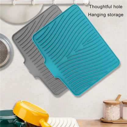 40x30cm Silicone Dish Drying Mat with Drain Lip, Heat-Resistant Dish Draining Mat