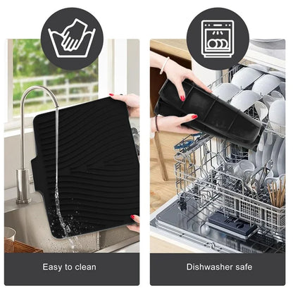 40x30cm Silicone Dish Drying Mat with Drain Lip, Heat-Resistant Dish Draining Mat