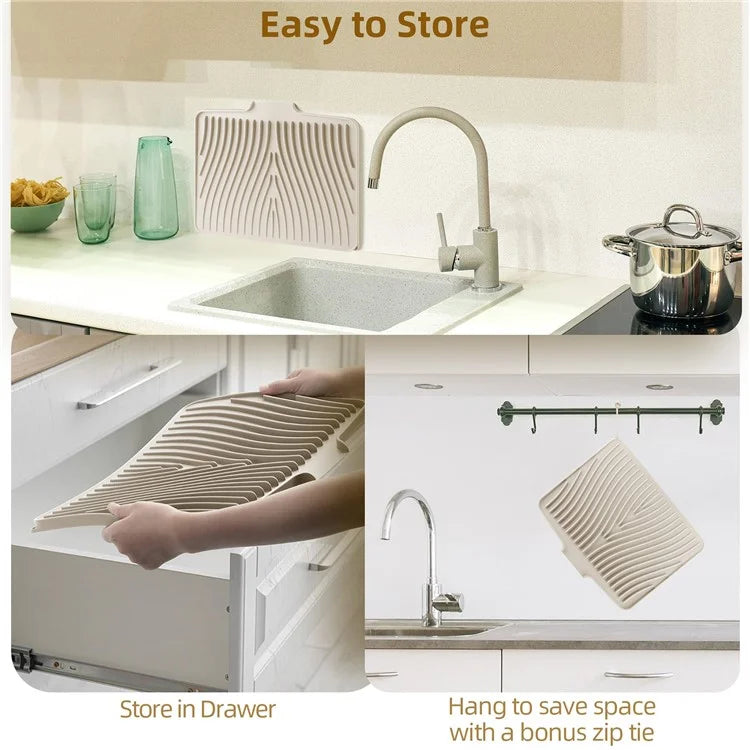 40x30cm Silicone Dish Drying Mat with Drain Lip, Heat-Resistant Dish Draining Mat