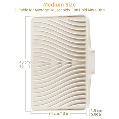 40x30cm Silicone Dish Drying Mat with Drain Lip, Heat-Resistant Dish Draining Mat