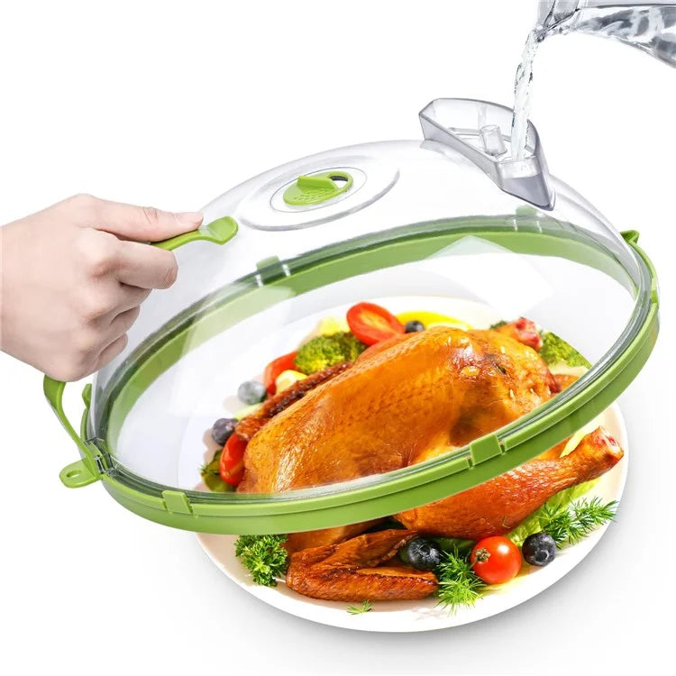 Microwave Splatter Cover with Water Steamer Handle Plastic Dish Bowl Plate Serving Lid