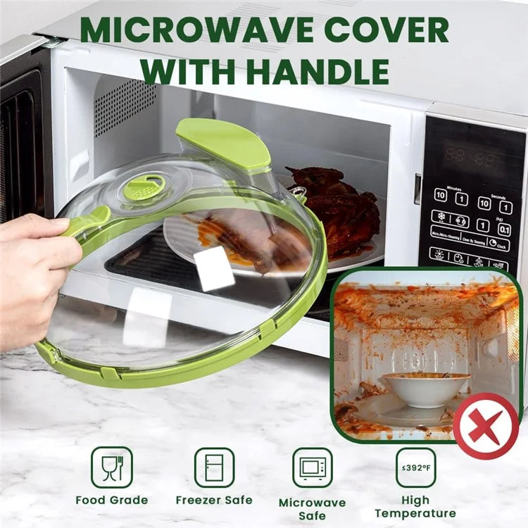 Microwave Splatter Cover with Water Steamer Handle Plastic Dish Bowl Plate Serving Lid