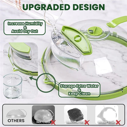 Microwave Splatter Cover with Water Steamer Handle Plastic Dish Bowl Plate Serving Lid