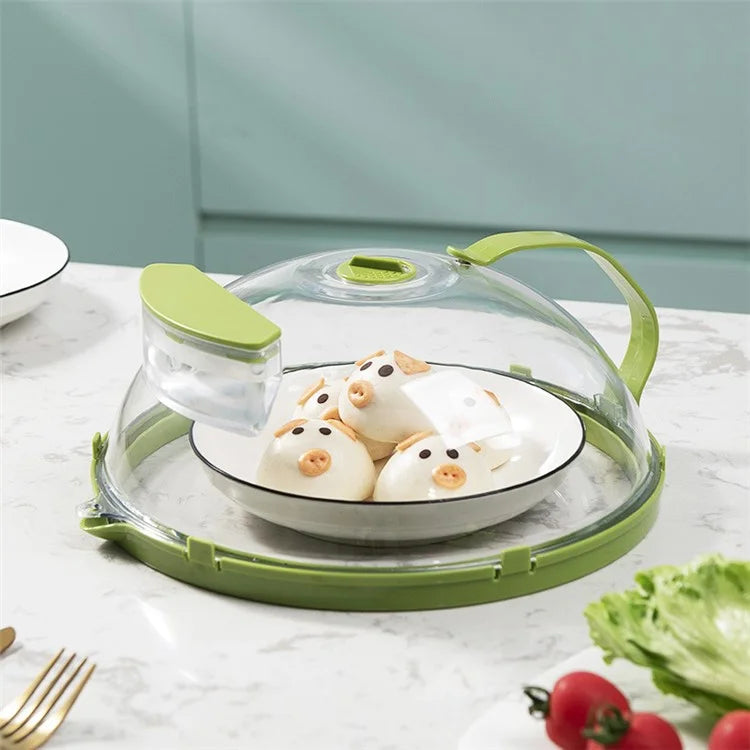 Microwave Splatter Cover with Water Steamer Handle Plastic Dish Bowl Plate Serving Lid
