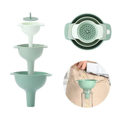 4Pcs / Set Plastic Oil Water Spices Wine Flask Filter Funnel Strainer Kitchen Tool (BPA Free, No FDA Certificate)